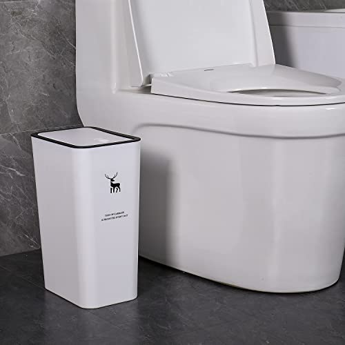 Sooyee 10 Lite White Trash Can With Lid,Bathroom Trash Can,2.4 Gallon Plastic Trash Can,Small Trash Can For Powder Room,Bedroom,Kitchen,Craft Room,Office #TOP1