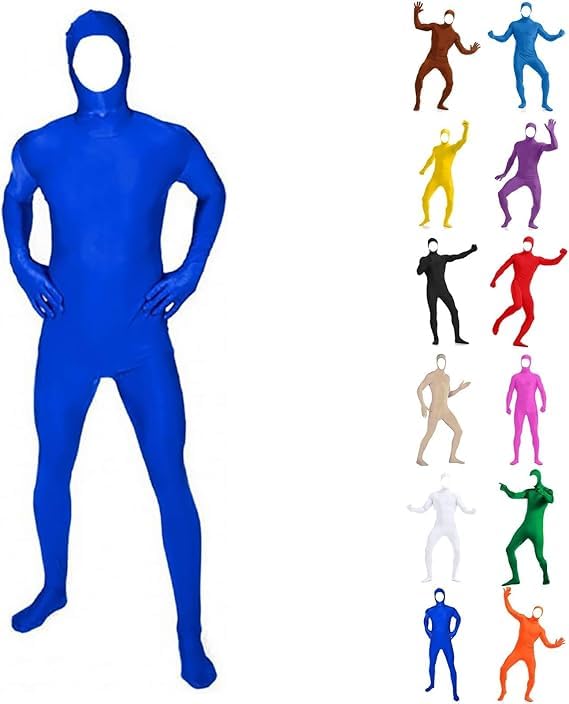 Generisch Conjunto de cuerpo completo unisex para mujer y hombre – Traje de Halloween y carnaval, Bodysuit de Slenderman naranja, Cosplay de segunda piel con cara abierta, mono para adultos, azul, L