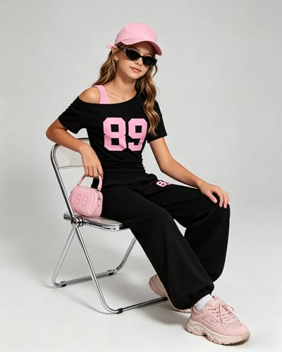 Image of Teen Girls Clothes Off the Shoulder Top and Wide Leg Pants Matching Outfit Set with Pockets Size 7-16