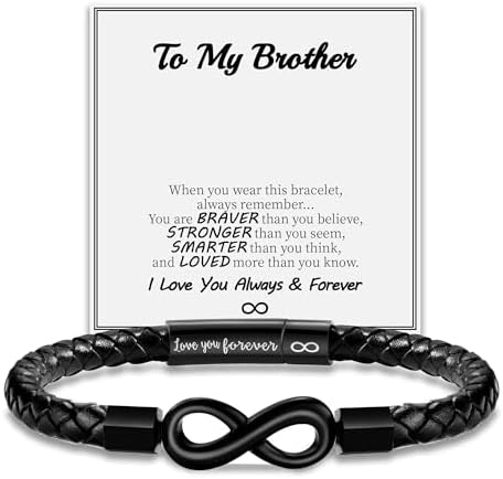 Leather Bracelet for Men Teen Boy Gifts To My Son Bracelet from Mom Fathers Day Bracelet Gifts for Dad Grandpa Love You Forever Engraved Husband Birthday Gift Ideas Infinity Knot Jewelry