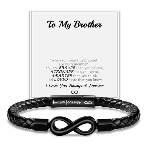 Image of Leather Bracelet Gifts for Men, To My Son Bracelet Fathers Day Bracelet Gifts Dad Grandpa Love You Forever Engraved Birthday Valentines Graduation Gift Infinity Knot Jewelry