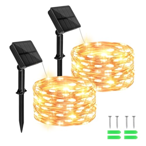 cshare Solar Fairy Lights Outdoor Waterproof,16.4ft 50LED Solar String Lights for Outside 8 Modes 2 Packs for Christmas Halloween Holiday Patio Backyard Garden Deorations Warm White by cshare - Used condition - US$8.99