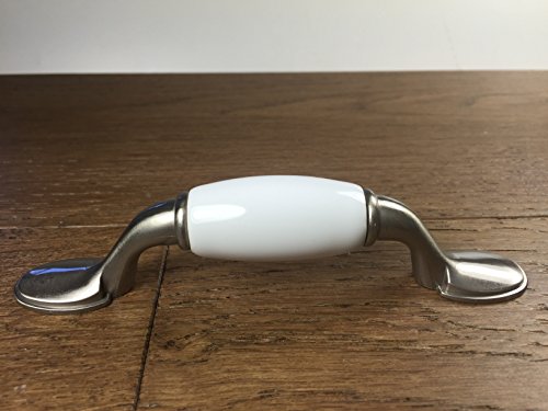 Sonoma Cabinet Hardware Country Ceramic Pull Handle 3" Hole Spread Brushed Satin Nickel New #TOP2