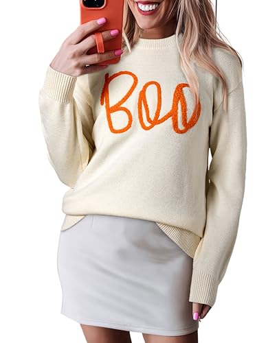 Image of SELINK Women's Holiday Sweater Crew Neck Print Casual Long Sleeve Pullover | cute tops, knit graphic sweaters, sequin letters, festive outfits, comfort fit for party daily wear