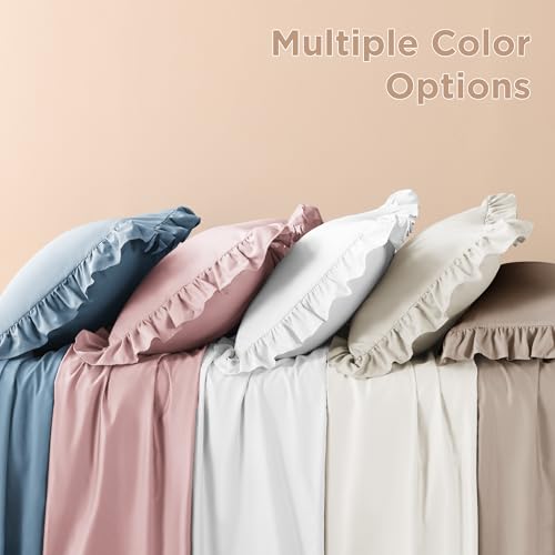 Image of Litanika Light Coffee King Size Comforter Set, 3 Pieces Ruffle Farmhouse Aesthetic Bedding Comforter Set, All Season Soft Lightweight Fluffy Microfiber Bed Set(104x90In Comforter, 2 Pillowcases)