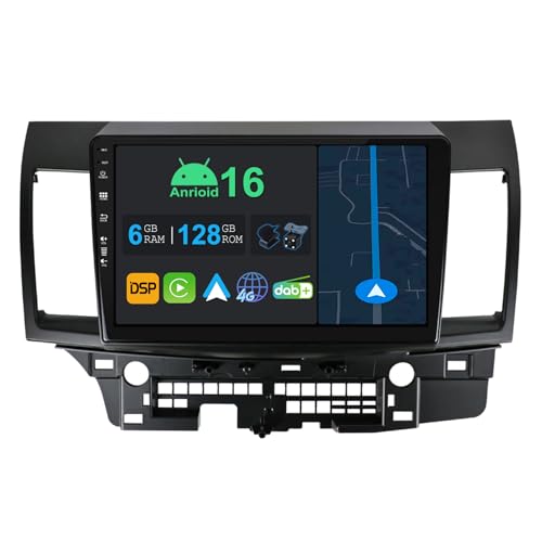 YUNTX [6+128GB-4G+DAB] Android 15 Autoradio mit Navi Für Mitsubishi Lancer
