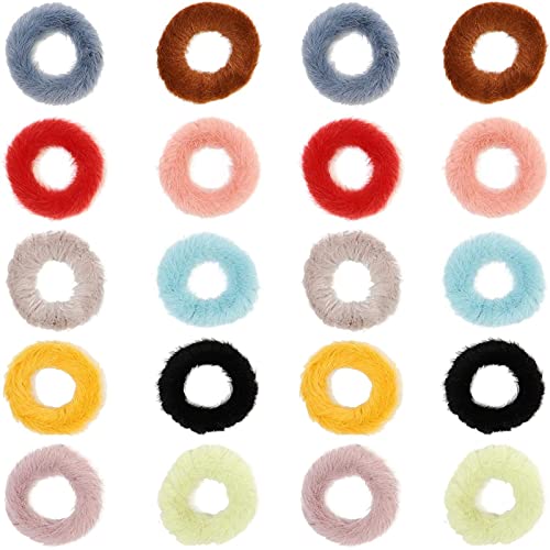 Faux Rabbit Fur Hair Tie Scrunchies for Fashion Accessories (2 In, 20-Pack)