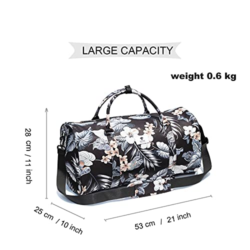 Original Floral Water Resistant Duffel Bag Gym bag Weekender Travel Bag for Gym Beach Travel School Daily Bags ([W] Wild Leaf)