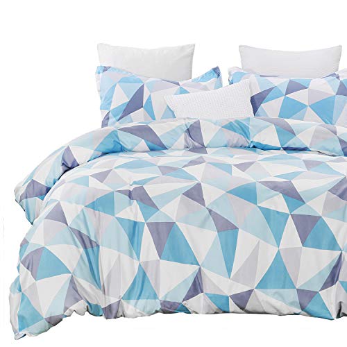 Vaulia Microfiber Duvet Cover Sets, Printed Diamond Pattern, Blue - Twin Size