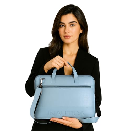 Image of Nautica Padded Laptop Sleeve Stylish Leatherette Bag | Waterproof Protective Cover with Handle & Detachable Sling Strap | Compact and Comfortable for Travelling | Suitable up to 15.6 Inch Laptop