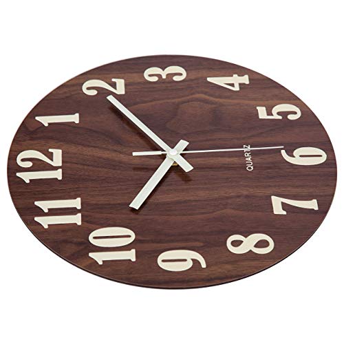 Jomparis 12" Night Light Function Wooden Round Wall Clock Vintage Rustic Country Tuscan Style For Kitchen Bedroom Office Home Silent & Non-Ticking Large Numbers Battery Operated Indoor Clocks #TOP3
