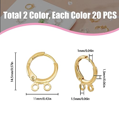 SUPERFINDINGS 40Pcs 2 Color Round Earring Hooks Golden and Silver Lever Back Earring Round French Hook Hypoallergenic Open Loop Leverback Earwires for DIY Earring Jewelry Making Hole 1.5mm - Image 2