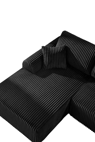 Image of KEIKI 109 inch Corduroy L-Shaped Sectional Sofa with Right Chaise, Black