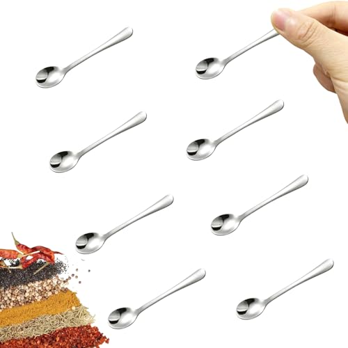 8 Pcs Tiny Stainless Steel Spoons For Spices Jars, Mini Size 2.87', Cute Small Stainless Steel Condiment Spoons For Spices, Salt, Sugar, Pepper, Honey, Asanta Fun Little Scoops