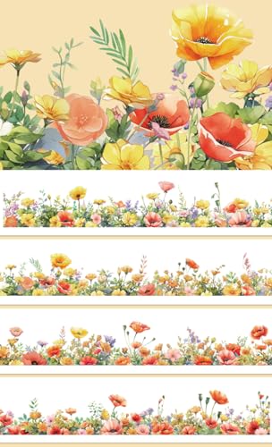 ZSALTT Light Retro Girls Wide washi Tape Floral PET red Rose Flower Tape for Landscaping DIY Collage Materials Single roll (90707)