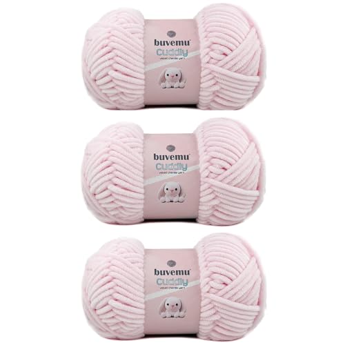 Image of Cuddly Velvet Chenille Yarn, Super Soft Fluffy Bulky for Knitting Crocheting Blanket Amigurumi, Durable for Shedding, 100 Gram (3.53 Ounces) 109 Yards (100 Meters) (Powder Pink) (3 Skeins)