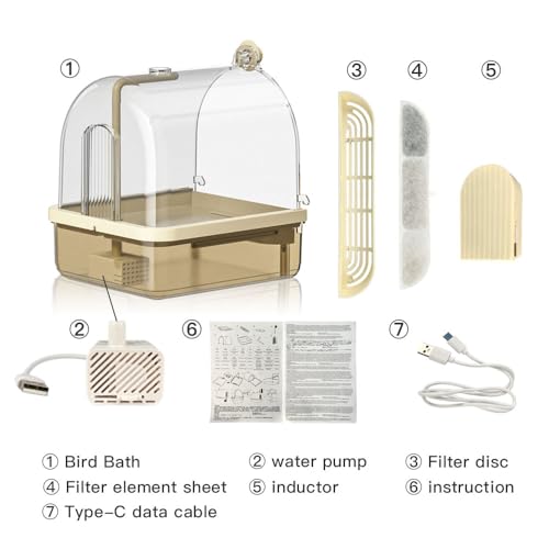 Image of Smart Automatic Bird Bath for Cage with Auto-Sensing Rainfall, Hanging Water Circulation Bird Shower for Parrot Parakeet Budgie Cockatiel, Large Tank 2-5 Day Refill, 4-Layer Filter