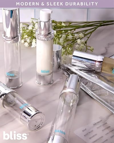 Bliss Travel Bottles Set - Airless Pump Bottle Containers, Perfume Atomizer Mini Spray Bottles, and Leakproof Travel Size Containers for Skincare, Lotions, and Liquids, Silver2