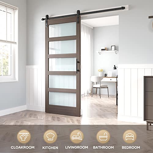 Roymelo 36 X 84 Inch Glass Sliding Barn Door Slab And 6.6Ft Hardware Kit Included, Mdf Wood Panel Covered With Water-Proof Scratch-Resistant Pvc Surface, Easy To Clean, Simple Diy Assembly #TOP1