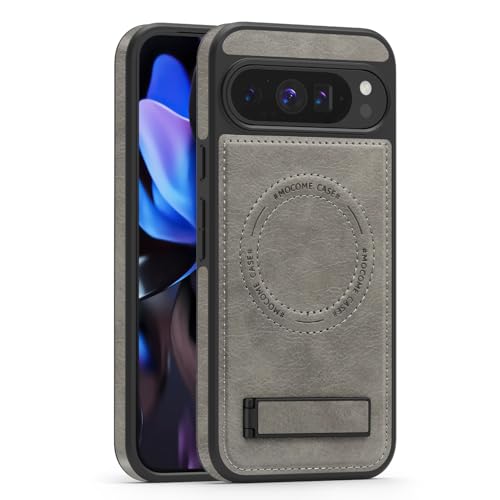 Image of Lunivop for Google Pixel 9 Pro XL Case Leather [Compatible with Magsafe Wireless Charging] Magnetic Cover Stand Funda para Google Pixel 9 Pro XL 6.8 '' 5G 2025 Rugged Best Phone Cases Gray