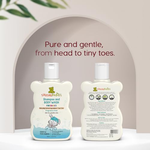Image of ShuShu Babies Natural Fragrance-Free Baby Wash & Shampoo-120ml | Baby Head to Toe Wash | Suitable for Newborn Sensitive Skin | Gentle, Tear-Free, Mild & Hypoallergenic Formula