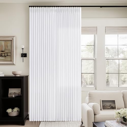 Image of Snow White Pinch Pleated Semi Sheer Linen Curtains 96 Inch Long for Bedroom | Non See Through Privacy, Hook Rings Memory Shape, Soft Faux Linen Textured, Living Room Apartment, Boho Modern, Pure White
