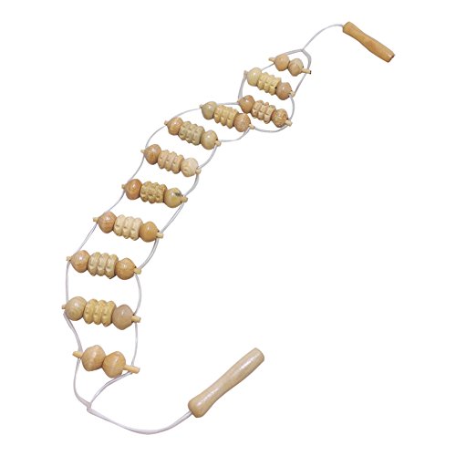 uxcell Beige Wooden Wheel Body Back Waist Care Roller Massager