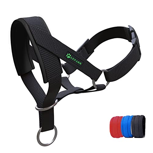 ILEPARK Dog Head Collar with Soft Fabric, Headcollar for Dogs, Anti pulling Head Halter Collar, Adjustable and Easily Control (M,Black)