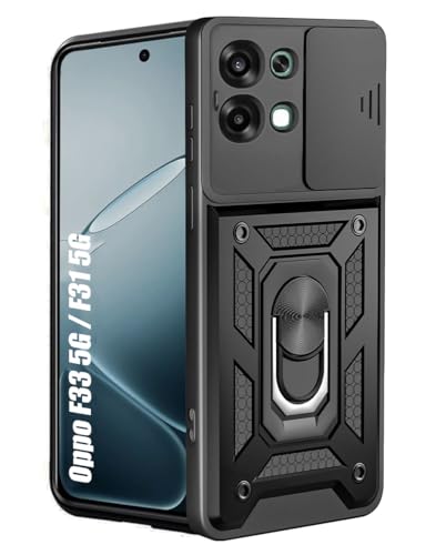 Image of Tough Armor Bumper Back Cover Case for Oppo F33 5G | Sliding Camera Cover, Kickstand & Ring Holder 360 Degree Protection Back Cover Case for Oppo F33 5G - Black