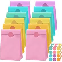Nezyo 30 Pcs Pastel Paper Gift Bags with Stickers for Party 5.1 x 3.1 x 9.4 Inches Colorful Paper Party Favor Bag Wedding Birthday Candy Snack Sweet DIY Goodie Treat Anniversaries