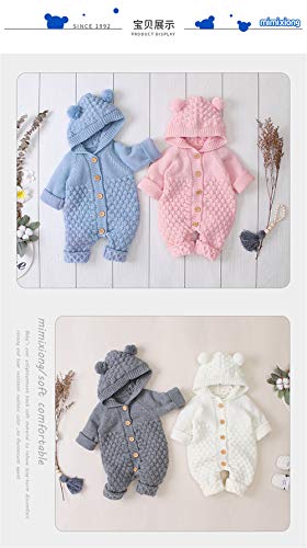 Nsywmzy Baby Girl Boy Sweater Romper Winter Knitted Hoodie Overall Jumpsuit Long Sleeve Button Cute Warm Clothes (Blue, 0-6m) - Image 3