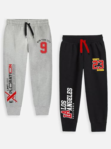 Image of Trampoline Kids Cotton Blend Trackpants Pack of 2 with Drawstrings & Ribbed Cuffs | Vibrant Printed Joggers for Boys & Girls | Soft Waistband & Side Pockets | Everyday Comfy Wear
