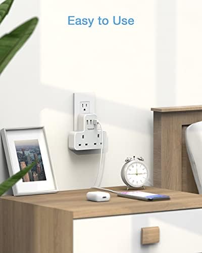 UK to US Plug Adaptor 2 Pack, USA Travel Adapter with 3 USB, TESSAN Grounded Double UK to USA Plug Adapter, American Plug Adapter from UK to US, USA, America, Mexico, Canada, Thailand, Cuba (Type B)