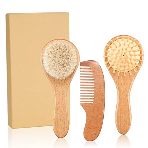 Cepillo y Peine para Bebés Peine de Masaje de Madera con Cerdas Suaves Naturales para Recién Nacido y Niño Pequeño 3Pcs Cover