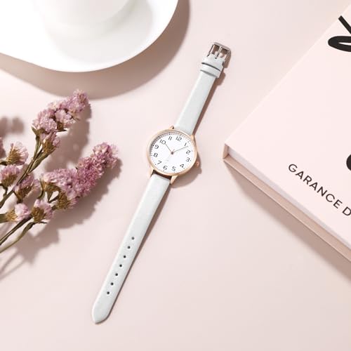 TWOPTION Women's Dainty Analog Leather Dress Watch for Small Wrists, Ladies Waterproof Watches for Women, Reloj para Mujer (White-23#) by TWOPTION - Used condition - Image 3