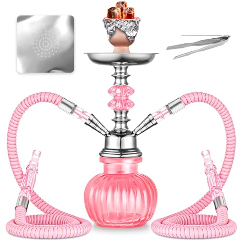 2 Hose Hookah Set with Glass Pumpkin Vase & Foil (Pink)