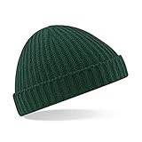 Ribbed Knit. Trawler Beanie Bottle Green