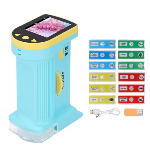 Image of Little Scientist Microscope, Handheld Pocket Miniscope with LED Light, Portable Mini Microscope for Educational Science, 32GB SD Card Included, Blue