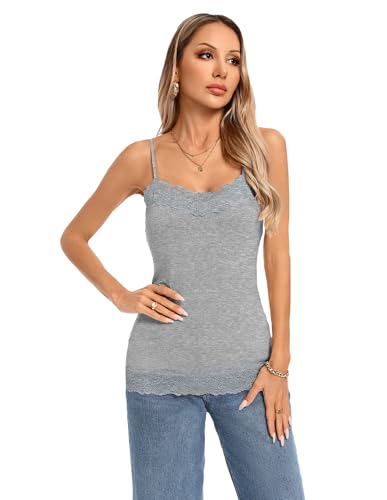 Image of Kate Kasin Women's Adjustable Spaghetti Strap Lace Trim Cami Tunic Tank Top 2PACK