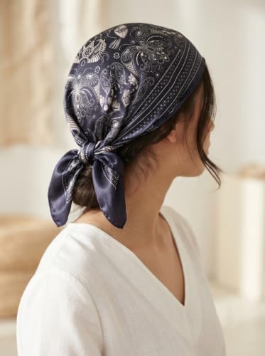 Image of Ravaiyaa - Attitude is everything Women Printed Silk Bandana 21 x 21 Inch Square Headband & Hair Wrap, Soft & Versatile | Fashion Neck Wrap