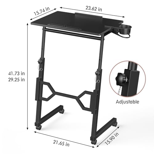 Small Standing Desk with Wheels, Portable Treadmill Desk, Rolling Desk Adjustable Height for Laptop, Mobile Standing Table for Walking Pad, Bedside Table