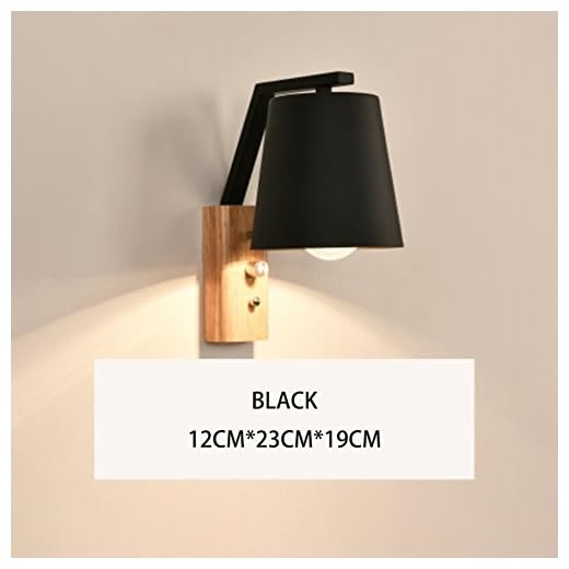Modernt sovrum sänggavel justerbar vägglampa massivt trä vägglampa svart och vit tvåfärgad strömbrytare lampa sänglampa [med vanlig glödlampa], svart
