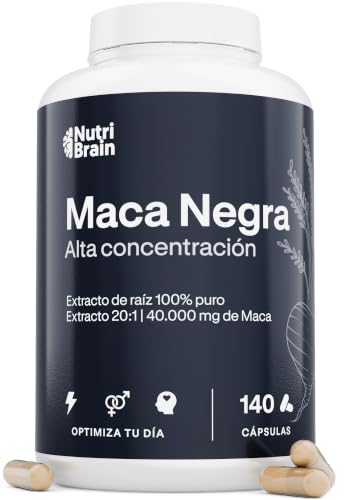 Maca Negra Andina Pura 40.000mg Ultraconcentrada | Extracto 20:1 | Potencia Energía y Vitalidad | Mejora Rendimiento, Memoria y Ánimo | 140 Cápsulas Veganas de Alta Potencia | 5 Meses