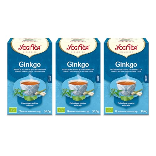 Yogi Tea - Ginkgo - Infusión Ayurvédica - Con Menta y Citronela - Sin Cafeína - 3x17 bolsitas (51 bolsitas en total)