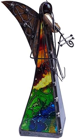 Stained Glass Ornament Angel Playing Violin Artist Handmade 8 Inch Tall
