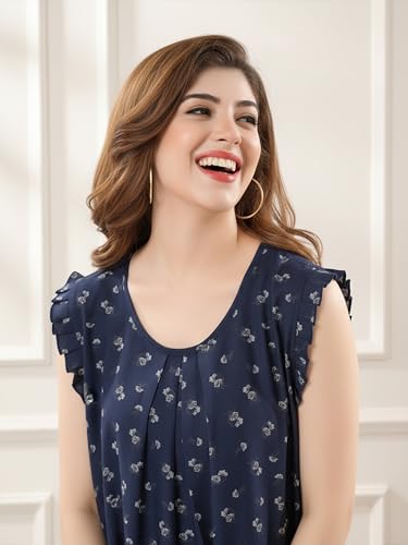 Image of CLOUD SOFT Women's Viscose Blend Comfort Short Nighty with Side Pockets | Soft Printed Short Night Dress for Everyday Wear | Easy to Wear (CS5001)