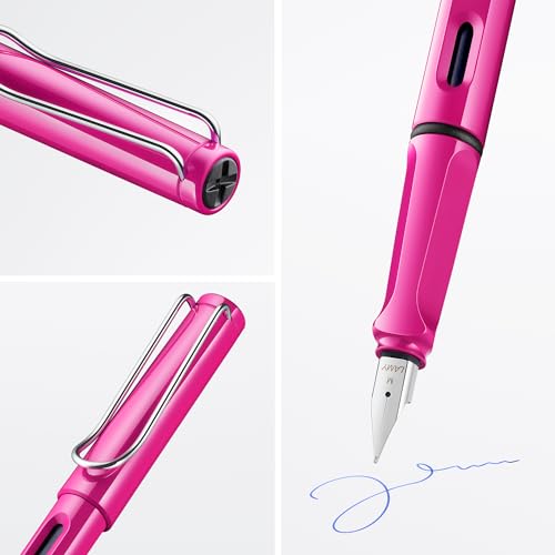 Image of LAMY safari pink - Fountain Pen with ergonomic grip & polished steel nib in size F - ideal for any Writing & Calligraphy - including LAMY T 10 blue cartridge - Right-Handed