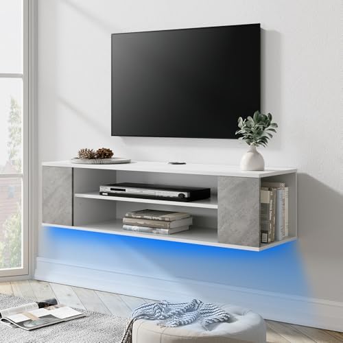 FITUEYES Floating TV Stand with LED Light, Wall Mounted Entertain...