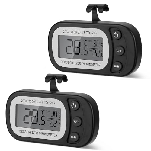 AiQlnu 2 Piezas Termómetro Digital para Refrigerador, Magnétique Termómetro para Congelador a Prueba de Agua con Gancho, Pantalla LCD Fácil de Leer, Termometro Nevera para Hogar, Cafés