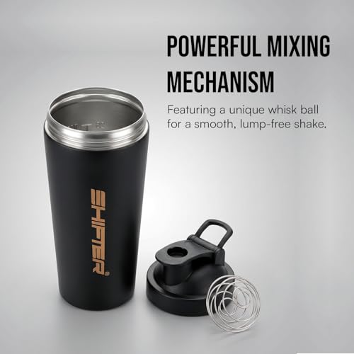 Image of Shifter Stainless Steel Gym Shaker Bottle 750ml | Protein Shaker with Mixer Ball | Leakproof Metal Blender Bottle| Gym, Fitness, Workout, Sports Water Bottle for Men & Women (BLACK)